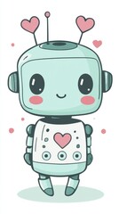 Fototapeta premium Female robot, buttons on tummy, antenna with hearts on top