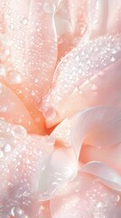 Fototapeta premium A macro shot focusing on the head and neck of a flamingo, showing intricate details of its feathers, beak, and eyes. Tiny water droplets cling to its bright pink feathers, highlighted by natural sunli
