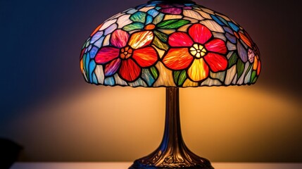Stained Glass Lamp with Colorful Flowers