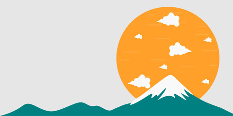 Landscape mount fuji with big sun in summer season, iceberg in tokyo japan, mount fuji frozen at the top