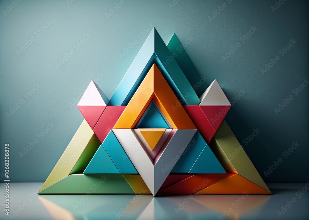 Poster abstract geometric harmony with overlapping triangles in a minimalist composition for modern product