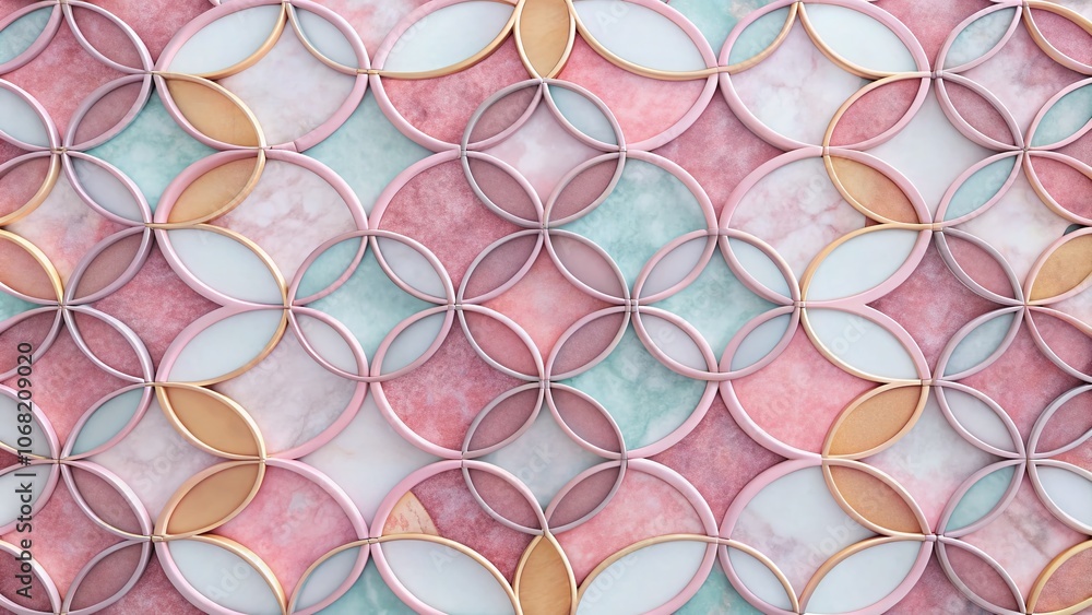 Poster abstract geometric seamless pattern of overlapping circles with a traditional background in pastel p