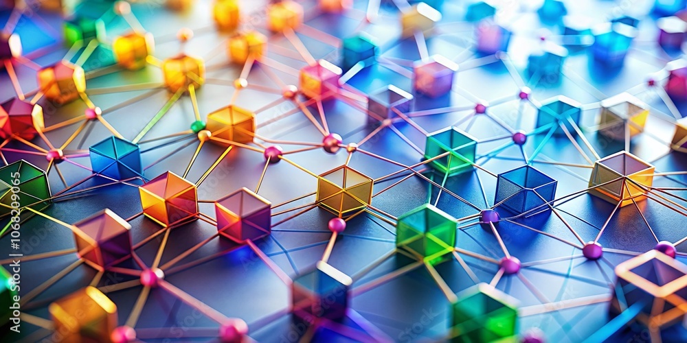 Poster abstract geometric technology design featuring hexagonal shapes and line networks on a clean white b