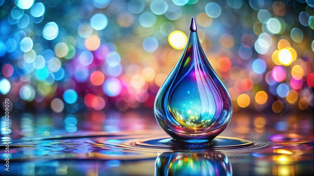 Poster abstract glass tear drop with water collecting at the bottom surrounded by bokeh lights - a captivat