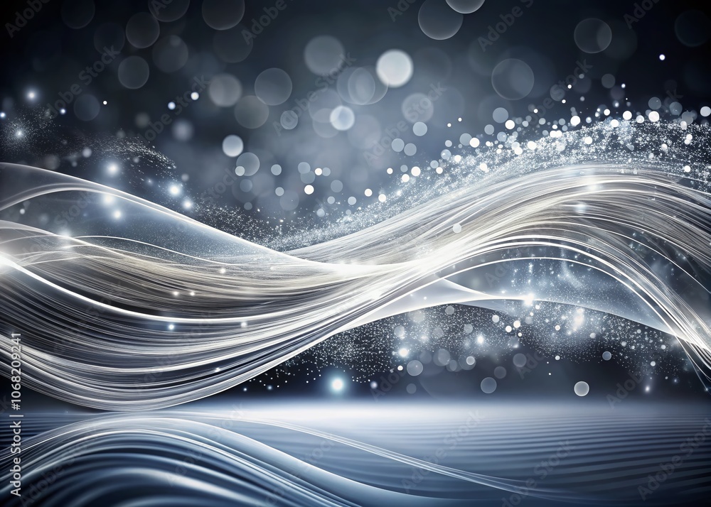 Aufkleber abstract grey and white background with flowing particles and smooth lines representing digital futu