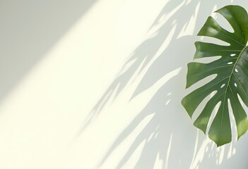 Summer minimal background with shadow from natural palm leaf