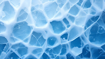 Close-Up of Blue Ice Crystals Texture - Cold Winter Background and Frozen Aesthetic
