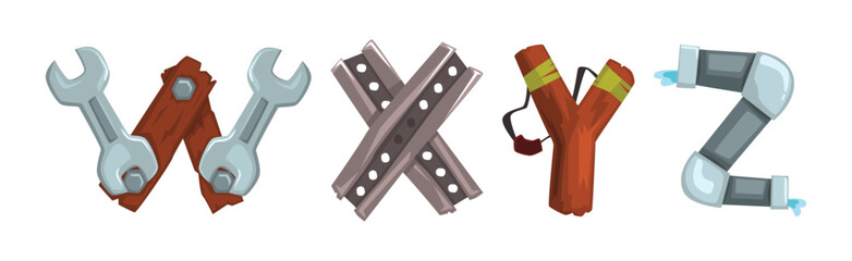 Alphabet Letter Arranged of Different Object Vector Set