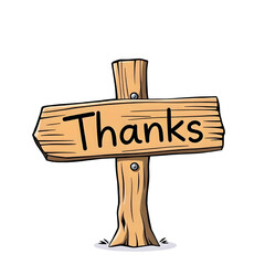wooden sign with Thanks text isolated on transparent background.