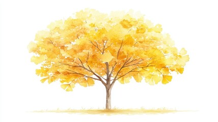 Fototapeta premium Watercolor hand drawn of autumn trees,red maple tree on white background,hand drawn watercolor vector illustration,Autumn forest path,Ginkgo biloba foliage in fall forest.