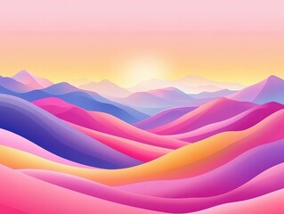 Colorful abstract landscape with vibrant hills at sunrise.