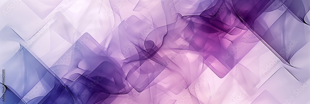 Poster A background of overlapping squares in shades of purple and white, creating an abstract pattern with soft gradients and fluid shapes