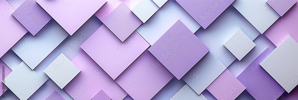 Poster abstract background with geometric shapes in purple and white, featuring overlapping squares for an 
