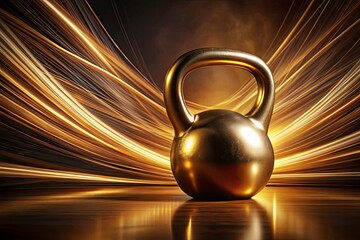 Obraz premium Surreal Golden Kettlebell on Brown Background - Unique Fitness Concept, Artistic Still Life, Minimalist Design, Weightlifting Symbolism, Luxury Workout Equipment, Fitness Motivation