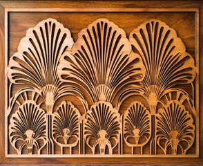 Art deco motifs on willow wood panel presented in stylish flat lay.