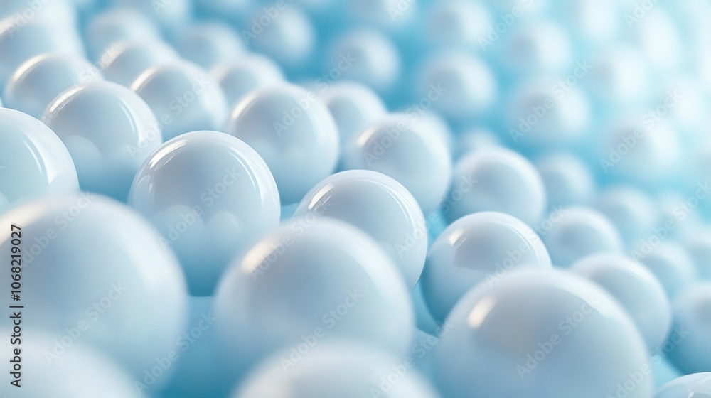 Poster smooth white spheres create a serene and abstract pattern in soft focus, ai