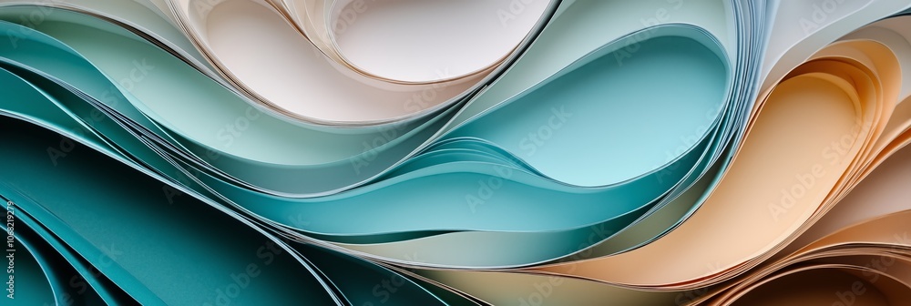 Poster abstract paper art, a pattern of curved shapes in muted tones, creating an elegant and sophisticated