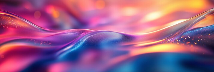 Abstract iridescent holographic shapes, fluid flowing shapes, 3D rendered, colorful shiny glossy gradient background