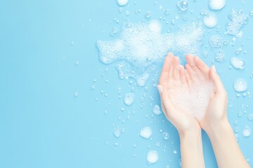 Fototapeta premium Capture the Closeup of Hands Creating Lather with Soap to Enhance Cleanliness and Hygiene