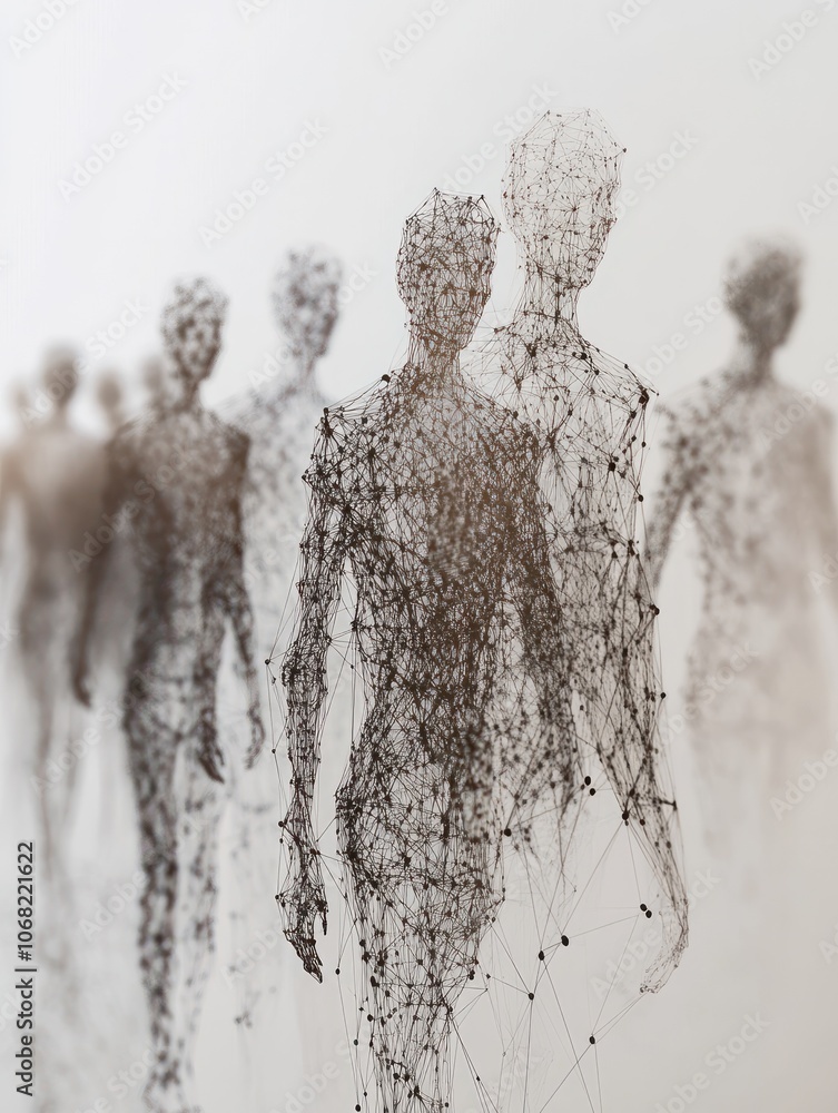 Poster digital representation of interconnected human figures in a network.