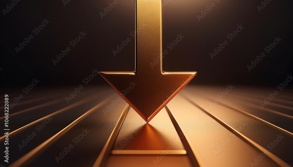 Poster A golden arrow points downward, illuminated in a dim setting, creating a strong sense of focus and direction on a textured surface.