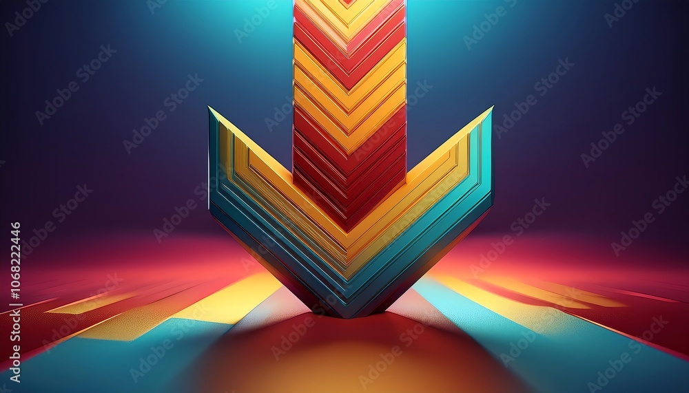 Poster a vibrant 3d arrow design featuring bright colors and dynamic shapes, showcasing a sense of movement