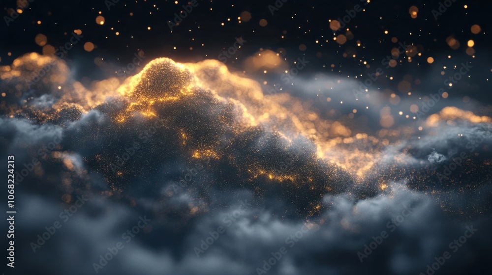 Poster digital cloud glowing particles represents cloud computing integration