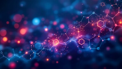 Fototapeta premium A visually striking abstract representation of interconnected molecules with glowing red and blue highlights against a dark background
