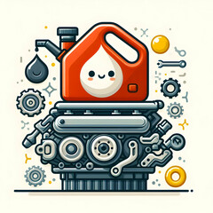 Obraz premium Car engine and oil can symbol isolated on white background concept as Car engine icon paired with an oil can symbol styled in a clean modern format. This vector is useful for mechanical or automotive 