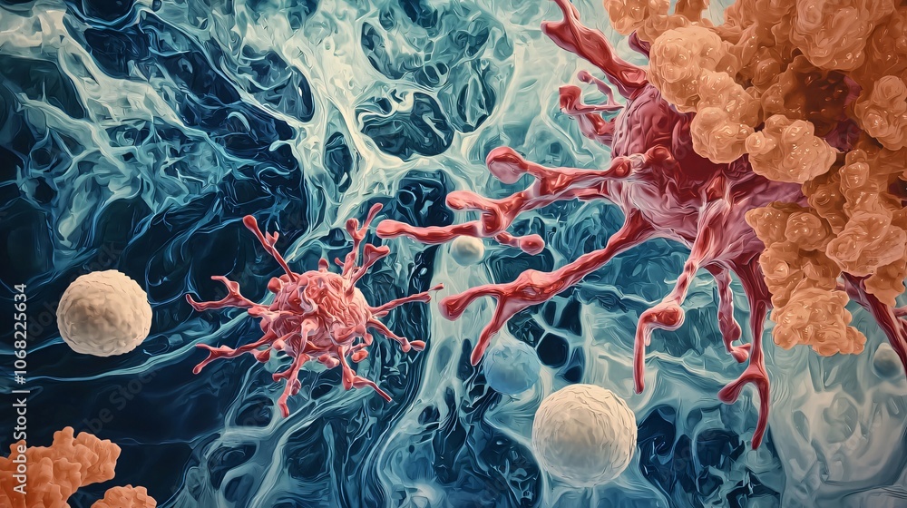 Poster explore the abstract visualization of chronic conditions through artistic representation of immune c