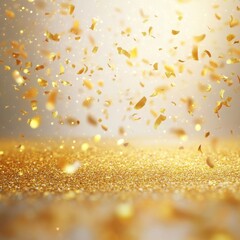 explosion gold Golden confetti celebration background and Gold glitter sparkle texture ,empty copy space