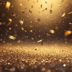 explosion gold Golden confetti celebration background and Gold glitter sparkle texture ,empty copy space