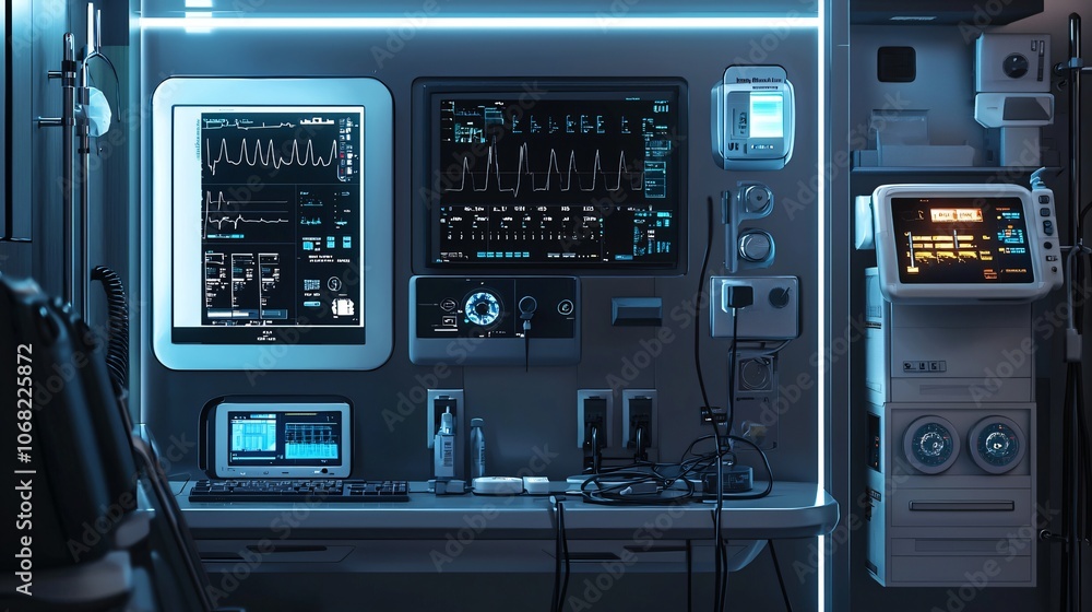 Poster explore the advanced features of chronic disease monitoring systems through technical renderings in 