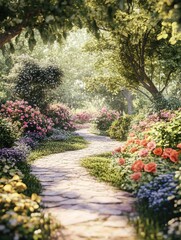 Fototapeta premium garden with flowers in the lown
