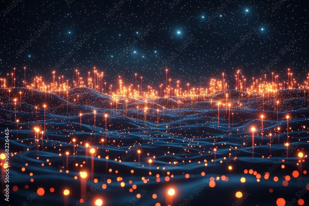 Aufkleber glowing network landscape digital data ai technology connectivity future abstract background