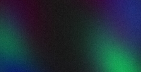 Vibrant color grainy gradient background. Abstract black purple blue green color noisy gradient, color flow shaped, vibrant, glowing, noise texture, website header, poster, banner