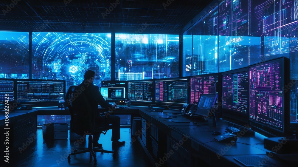 Poster explore the future of health data processing in a tech noir aesthetic environment