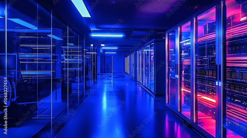 Aufkleber explore the cutting-edge technology of health data processing facilities in a dramatic tech noir env