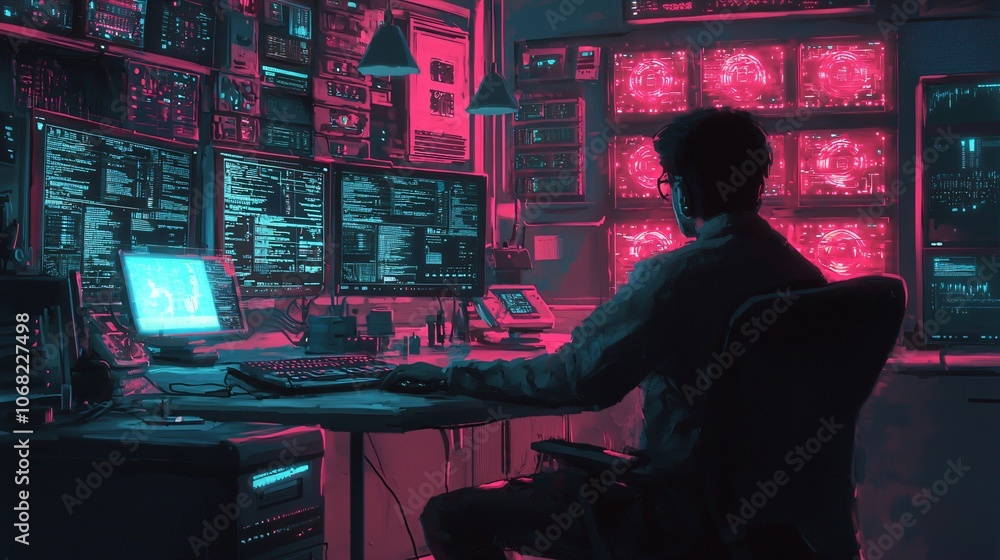 Poster innovative health data processing facility utilizes tech noir aesthetics to enhance data management 