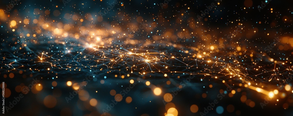 Poster abstract network connection golden blue data flow