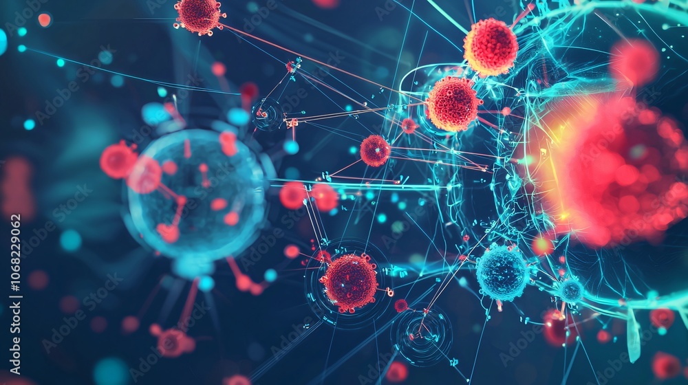 Aufkleber explore infection control protocols illustrated through abstract visuals of microbial interactions a