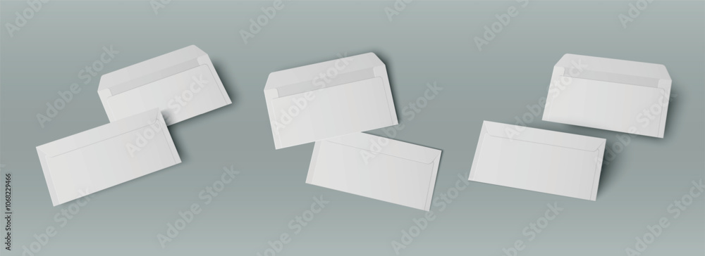 Aufkleber white open and closed blank letter envelop mockup. 3d realistic design of paper mail mock up. isolat