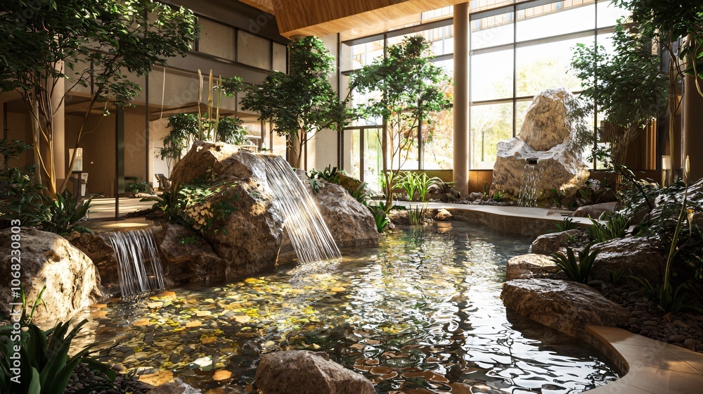 Poster Create a tranquil healing environment in your wellness optimization center with nature-inspired design features
