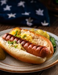 Bratwurst hot dog with potato salad