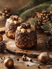 Panettone, traditional Italian Christmas sweets for winter holidays celebration. Christmas desert, festive dinner concept