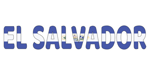 The country name EL SALVADOR is displayed in large, bold letters. Each letter is filled with the colors and symbols of the El Salvador flag.