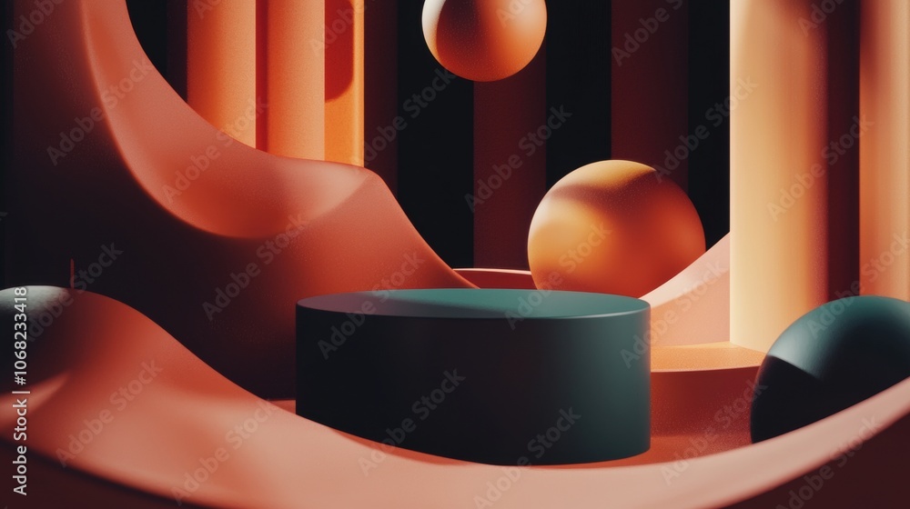 Poster A scene of a desert with a large green object in the middle