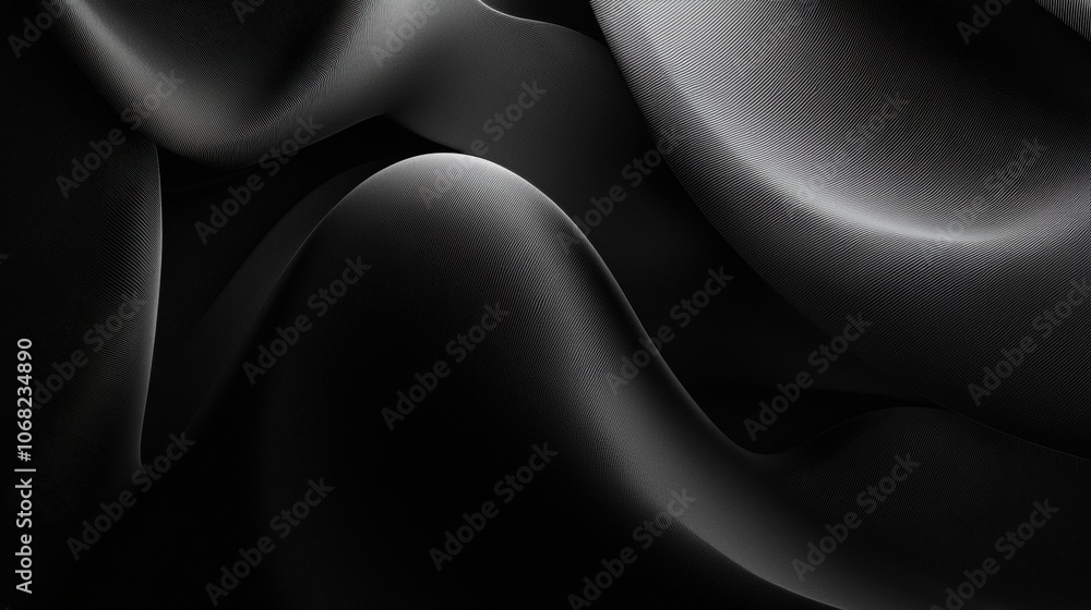 Poster a black and white image of a fabric with a wave pattern