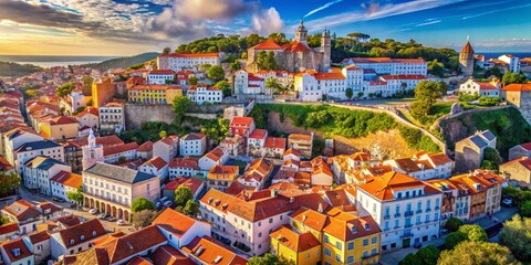 Naklejka premium Aerial Views of Life in Portugal: Capturing Vibrant Streets, Scenic Landscapes, and Cultural Moments from Above in Stunning Detail and Colorful Perspectives