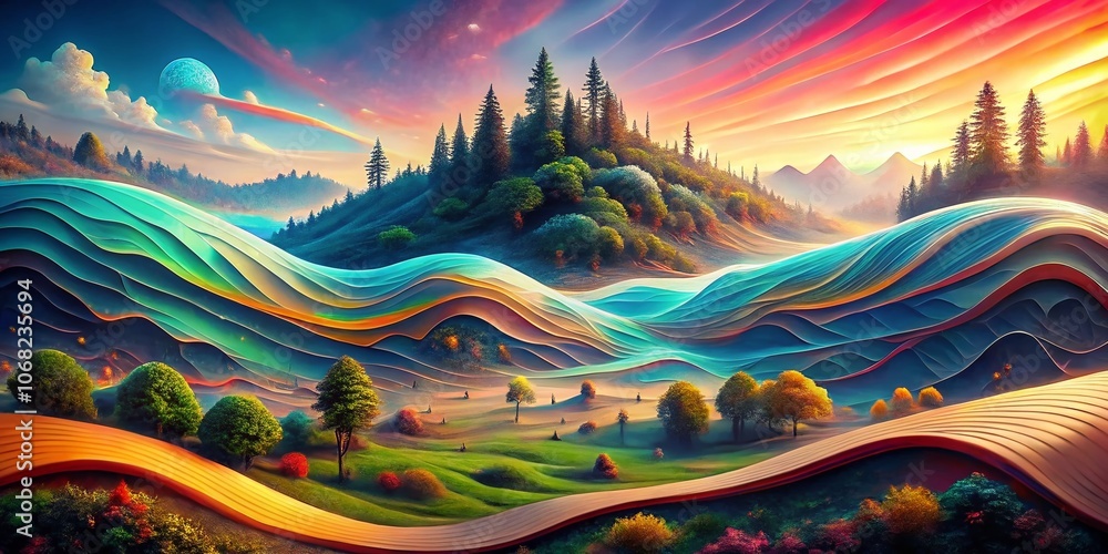 Aufkleber a futuristic journey through wavy textured dimensions in double exposure photography, blending surre